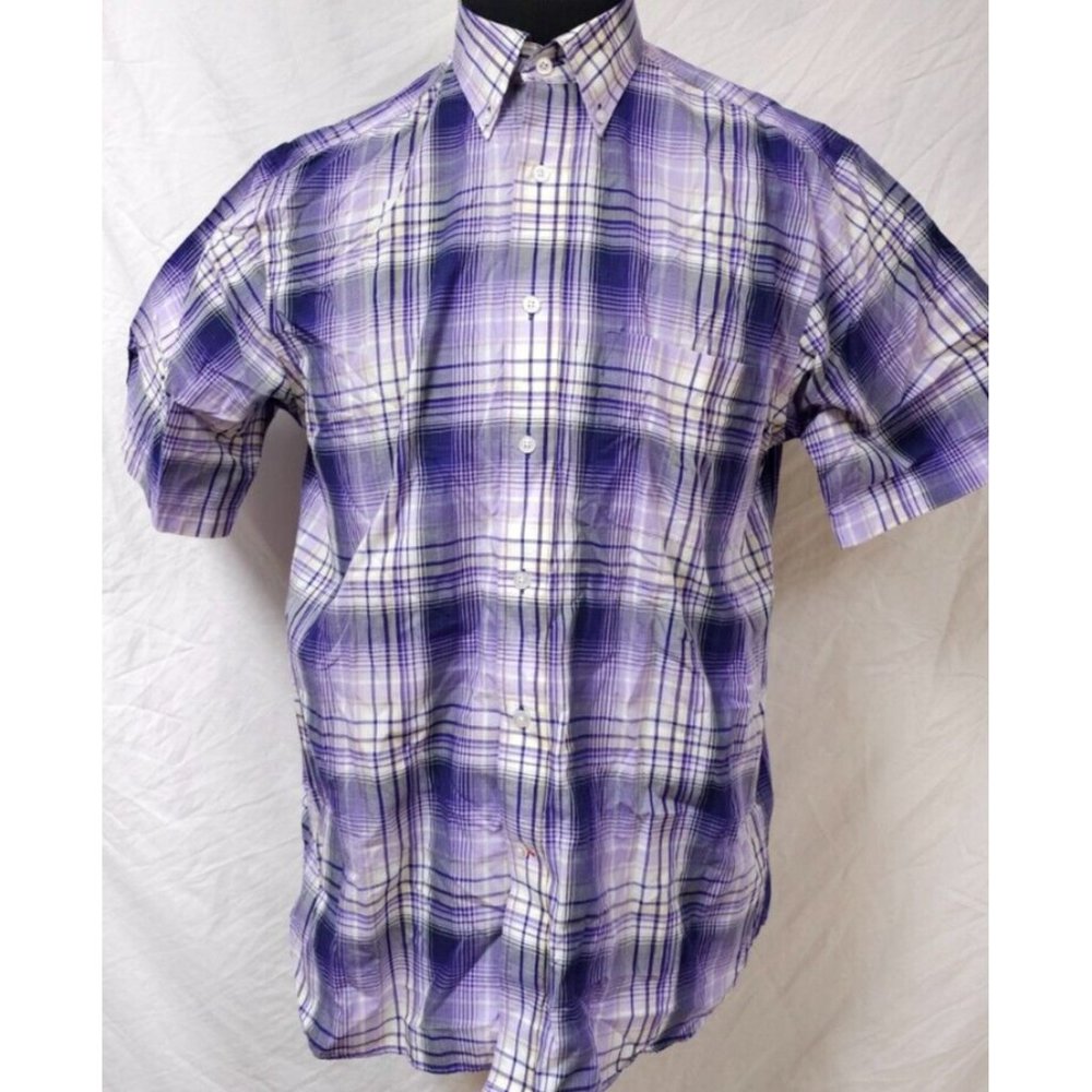 Daniel Cremieax Signature Collection Mens Medium Purple Plaid Short Sleeve Shirt
